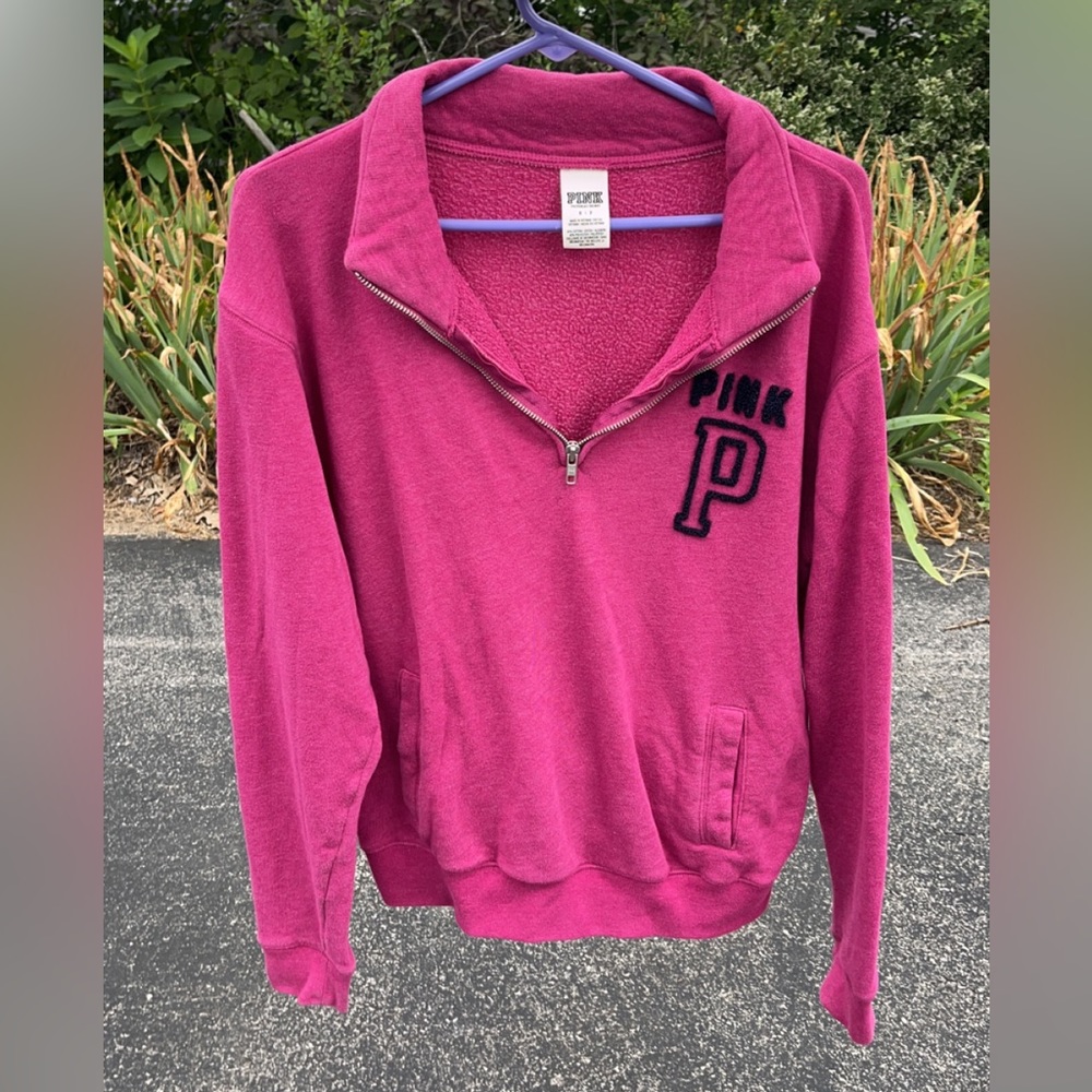 PINK Victoria's Secret Half-Zip Fleece Pullover in Hot Pink